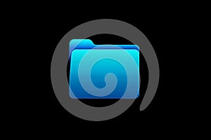A digital depiction of a bright blue folder icon on a black background. The folder