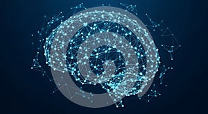 Digital depiction of a human brain composed of interconnected points and lines,