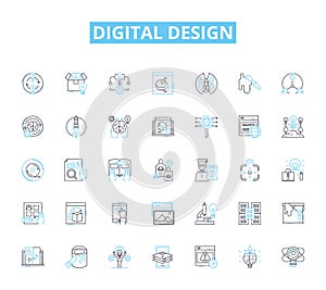 Digital design linear icons set. Graphics, Animation, Typography, Interface, Layout, Illustration, Vector line vector