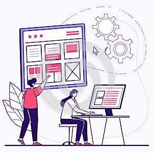 Digital design team collaborating on website layout and user interface