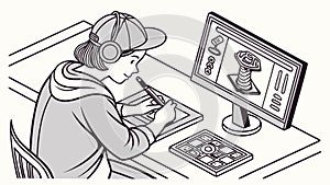 Digital Designer at Computer - Creative Software & UX UI Vector, vector design Generative AI