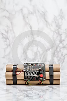 Digital Desk Clock with TNT Time Bomb Shape on White Marble