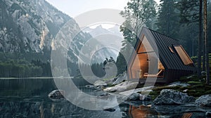 A digital detox cabin in a remote location, designed for reconnection with nature, without sacrificing essential tech photo