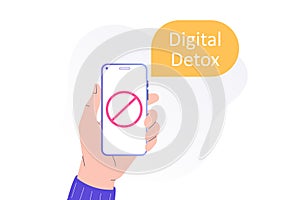 Digital Detox Concept. Unplugging the phone and being offline. Staying away from stress and anxiety. Abandoning gadgets, devices, photo