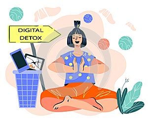 Digital detox and exit from phone and internet addiction, vector.