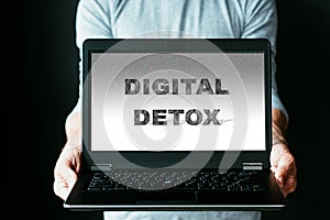 digital detox internet addiction man laptop text