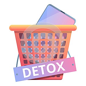 Digital detoxing basket icon, cartoon style