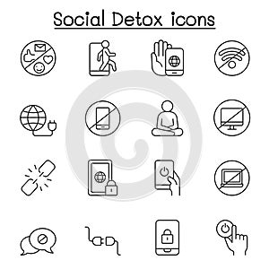 Digital detoxing icons set in thin line style photo