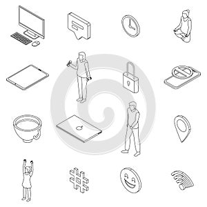 Digital detoxing icons set vector outline