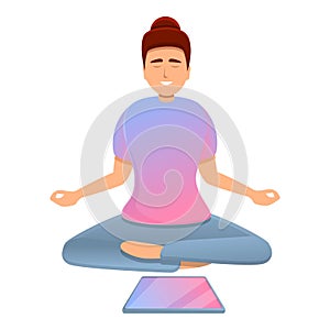 Digital detoxing meditation icon, cartoon style