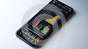 Digital device displaying financial data and charts on screen
