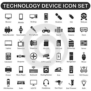 Digital device icon set black