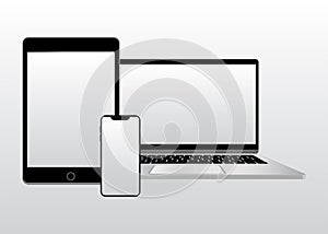 Digital device mockup. Laptop Smartphone And Tablet Pc Mockup