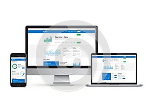 Digital devices displaying analytics data isolated on white background