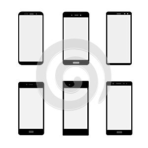 Digital devices icons: line of smartphones with button isolated on white background. Vector design set element illustration