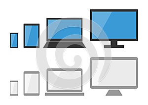 Digital devices icons set. Vector illustration. Computer, laptop, tablet and smartphone.