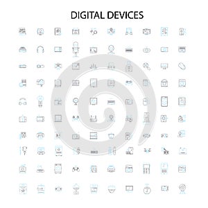 digital devices icons, signs, outline symbols, concept linear illustration line collection