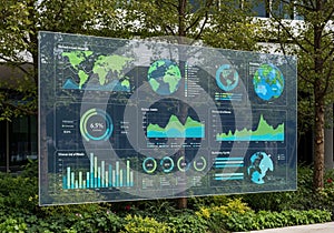 Digital display featuring various environmental data visualizations