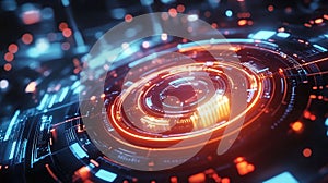 Digital display interface showing technology and data visualization