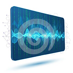 Blue background features binary code 0s and 1s in green cascading