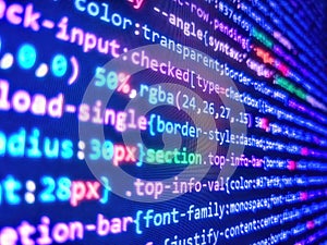 Digital display screen of modern programmer coding work live. Binary code digital technology background. Abstract program code on