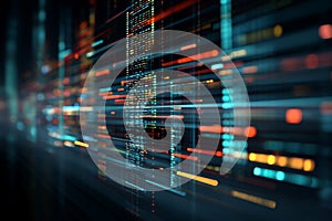 A digital display screen shows lines of code and data, symbolizing the growing importance of technology, programming