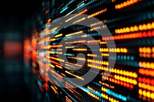 A digital display screen shows lines of code and data, symbolizing the growing importance of technology, programming