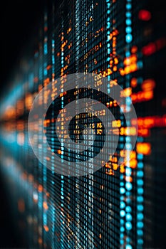 A digital display screen shows lines of code and data, symbolizing the growing importance of technology, programming