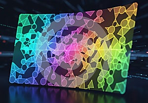 A digital display showcases a complex geometric pattern with interconnected shapes, including