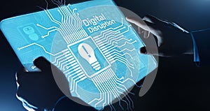 Digital disruption digitalisation transformation internet technology business concept on virtual screen.