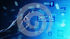 Digital Disruption. Disruptive business ideas. internet of things, network, smart city and machines, big data, AI. photo