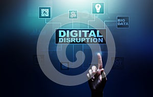 Digital Disruption. Disruptive business ideas. IOT, network, smart city and machines, big data, Artificial intelligence photo