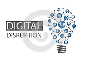 Digital disruption illustration. Concept of disruptive business ideas like computing everywhere, analytics, smart machines photo