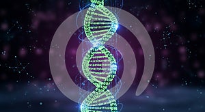 Digital DNA Double Helix with Binary Code, Science and Technology