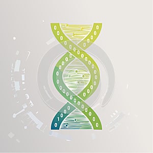 Digital DNA Helix with Binary Code Illustration