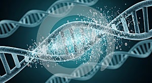 Digital dna helix with binary code overlay representing genetic information flow