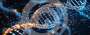 Digital DNA helix with binary code representing genetic data