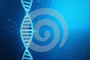 Digital DNA molecule, structure. Concept binary code human genome. DNA molecule with modified genes. 3D illustration