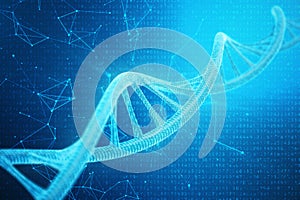 Digital DNA molecule, structure. Concept binary code human genome. DNA molecule with modified genes. 3D illustration