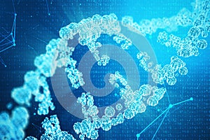 Digital DNA molecule, structure. Concept binary code human genome. DNA molecule with modified genes. 3D illustration