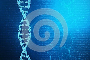 Digital DNA molecule, structure. Concept binary code human genome. DNA molecule with modified genes. 3D illustration