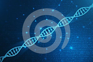 Digital DNA molecule, structure. Concept binary code human genome. DNA molecule with modified genes. 3D illustration