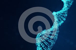 Digital DNA molecule, structure. Concept binary code human genome. DNA molecule with modified genes. 3D illustration