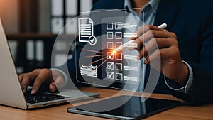 Digital Document Checklist and Business Management with Tablet Laptop
