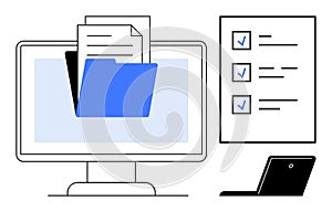 Digital Document Management with Checklist and Laptop for Organized Workflow