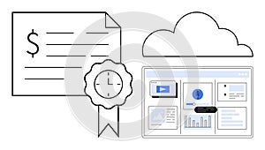 Digital Document Management and Cloud Storage Concept with Certification Symbol