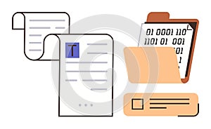 Digital Document Management and File Storage Concept with Binary Code Representation