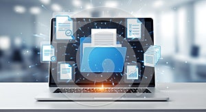 Digital Document Management System with Cloud Data Storage and File Organization on Laptop