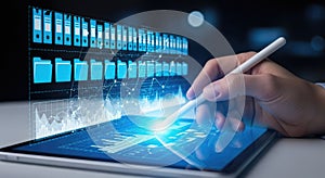 Digital document management system with a hand using a stylus on a tablet