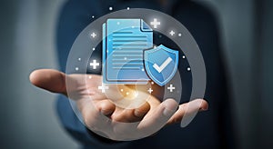 Document security protection insurance policy concept on hand for data safety and secure data